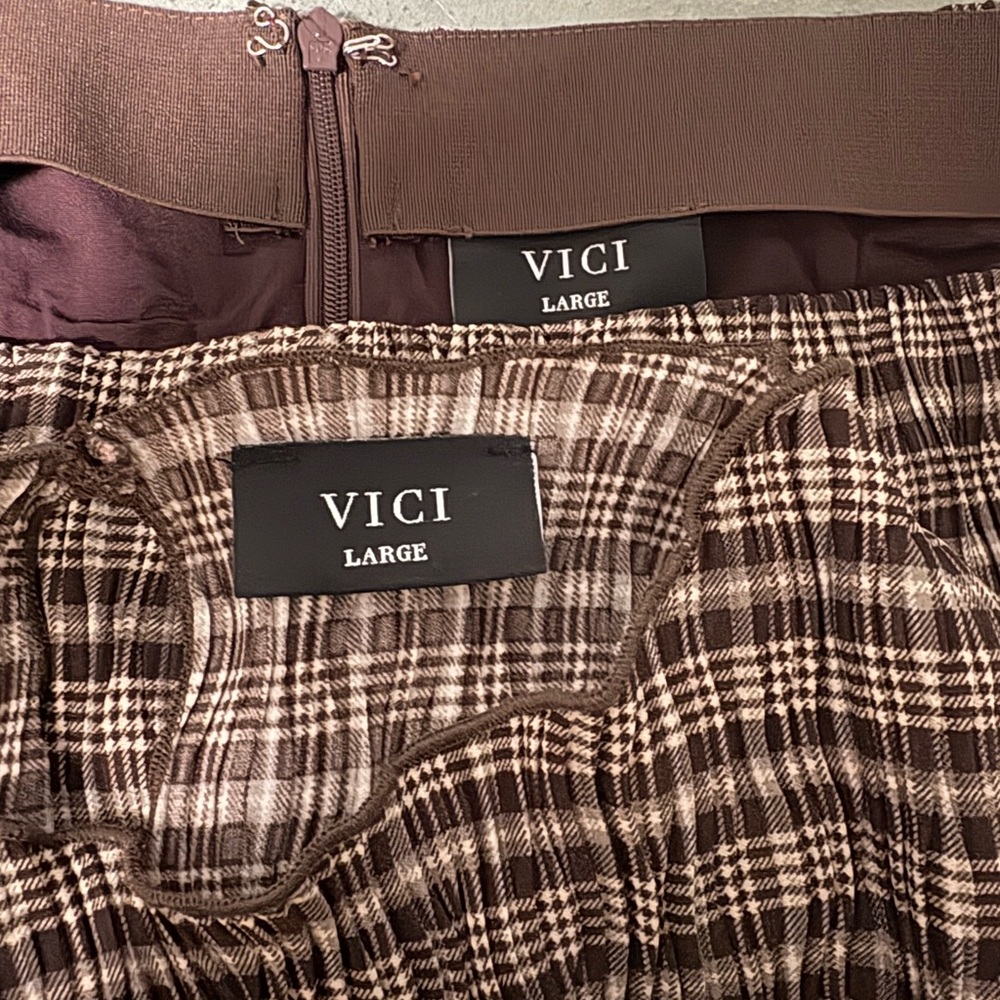 Vici Chocolate Checkered Skirt Set
